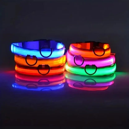 Obroża dla psa z nylonu, LED, świecąca w ciemności, fluorescencyjna obroża
