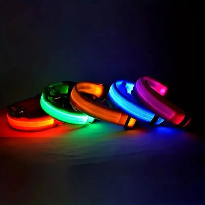 Obroża dla psa z nylonu, LED, świecąca w ciemności, fluorescencyjna obroża